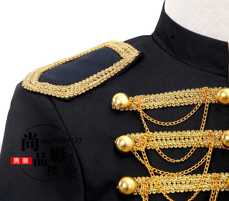Men's nightclub DJ studio presided over the black gold European court costumes performance clothing for men - Moderndancedress.com