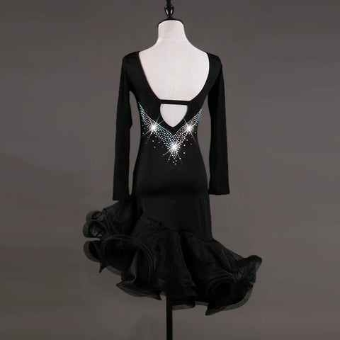 Latin Dance Dresses Women's Training / Performance Spandex / Tulle Tassel / Crystals / Rhinestones Long Sleeve High Dress - Moderndancedress.com