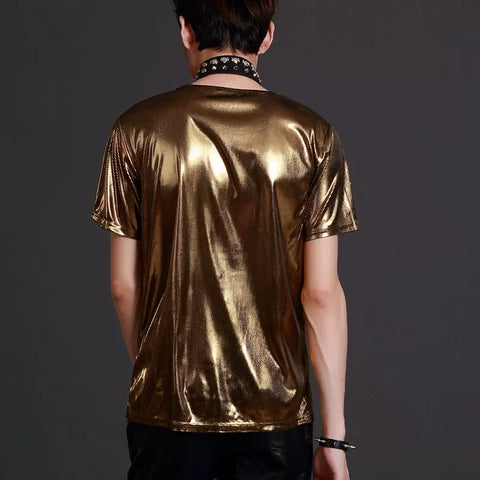 Night Club Short Sleeve Jazz Dance Tops For Men Bar Dj Dancers Male Round Neck SLim Fit Singer T-Shirt Stage Wear - Moderndancedress.com