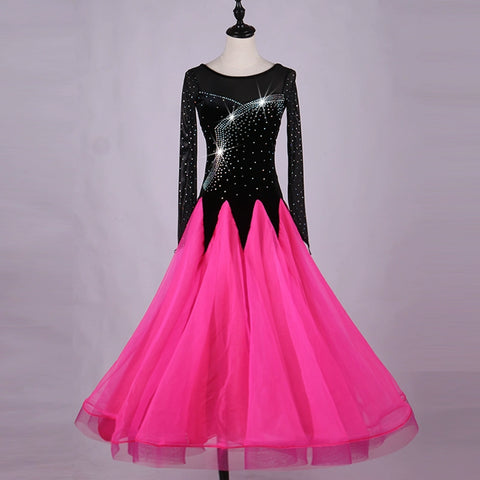 Ballroom Dance Dresses Women's Performance Chinlon Appliques / Splicing / Paillette Long Sleeve High Dress - Moderndancedress.com