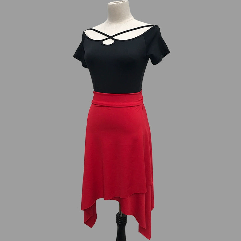 Girls women yellow wine latin salsa dance Lace-up triangular hip scarf Latin dance one piece chacha dance Irregular skirts - Moderndancedress.com