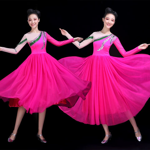 Chinese Folk Dance Costume Opening Dance Dress Female Adult Modern Dance Garment Chorus Fan Dance Performance Dress Pompon Skirt Classical Dance - Moderndancedress.com
