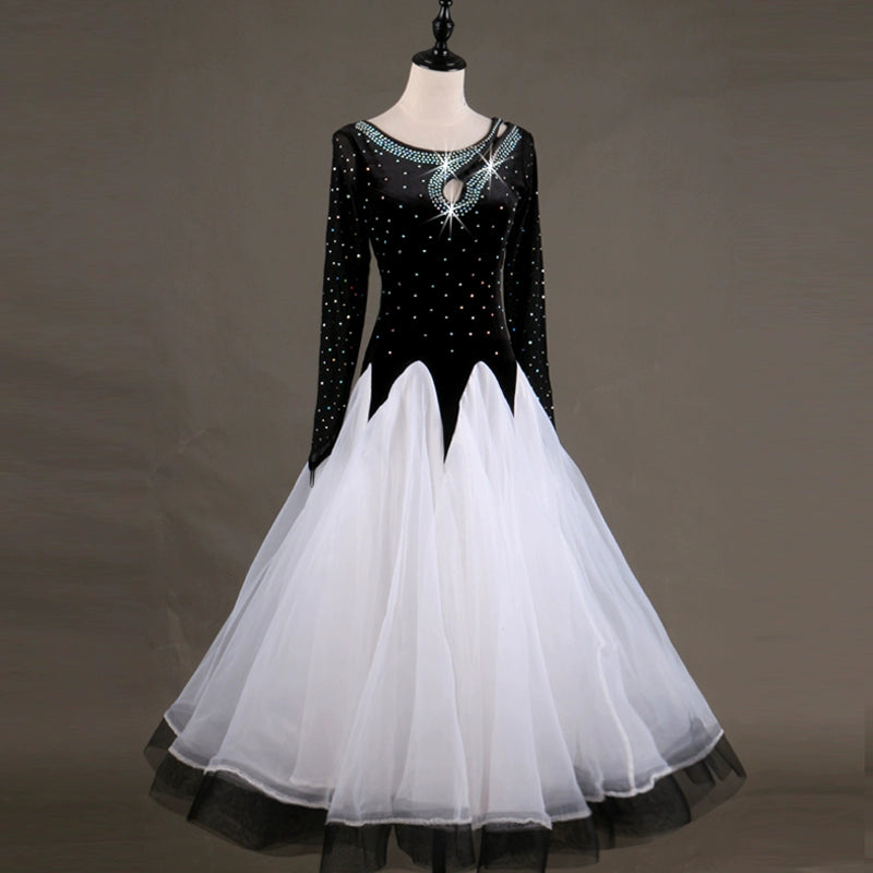 Ballroom Dance DressesLong Sleeve Modern Skirt Show Clothes Adults in High-end Flash Drill Ballroom Dance Competition - Moderndancedress.com