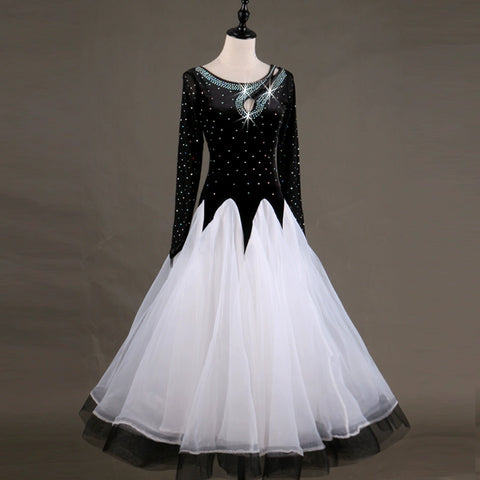 Ballroom Dance DressesLong Sleeve Modern Skirt Show Clothes Adults in High-end Flash Drill Ballroom Dance Competition - Moderndancedress.com