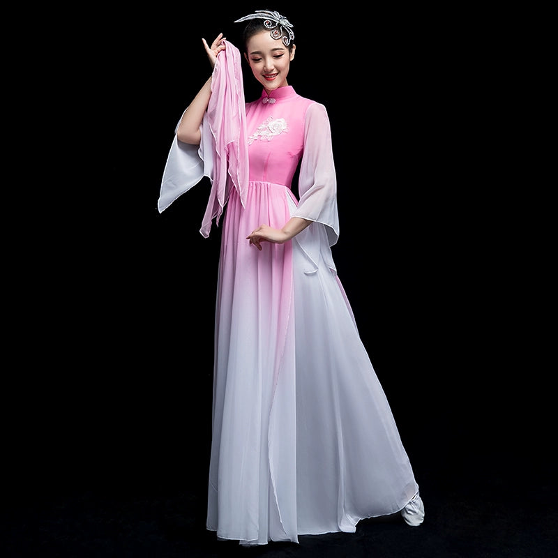 Chinese Folk Dance Costume Classical Dance Costume Watersleeve Dance Adult Fairy Modern Dance Costume Umbrella Dance Partner Skirt - Moderndancedress.com