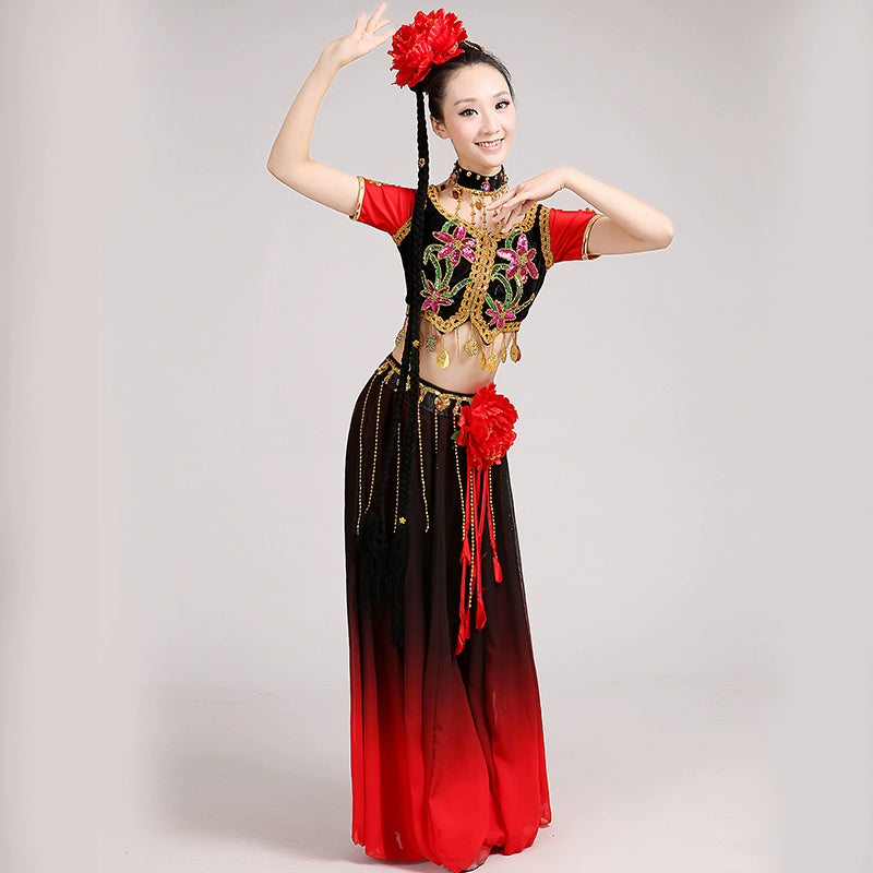 Chinese Folk Dance Costume  Dance Performance Dress Female Adult Ethnic Style Dress Dress Modern Uygur Long Skirt