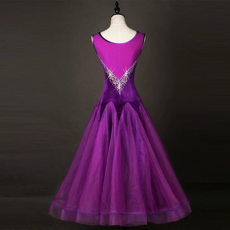 Ballroom Dance Dresses Sleeveless Modern Dresses High-end Diamond-inlaid National Standard Dance Competition Costume Waltz Dress Show Clothes - Moderndancedress.com