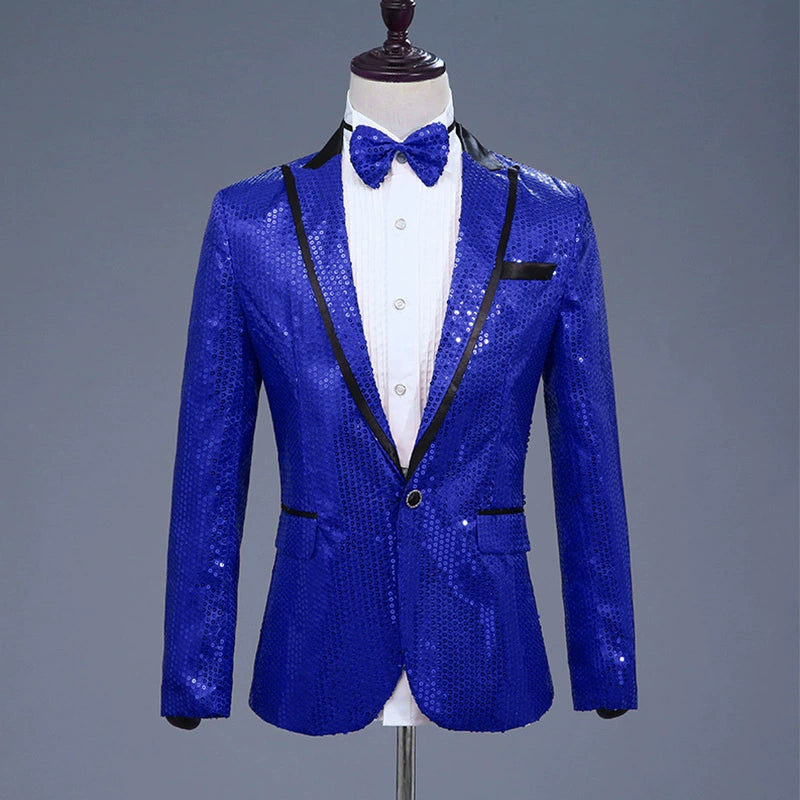 Men's Jazz Dance Costumes Sequins men suit jacket performance jacket nightclub singer presides over Korean version photo suit bow tie