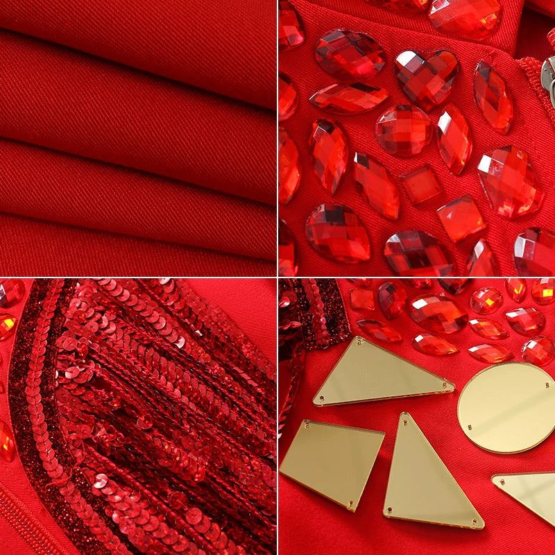 Boys Red Rhinestones Jazz Dance Costume Singer Host Drummer Performance Gogo Dancers Music Production Outfits Stage Dancewear - Moderndancedress.com