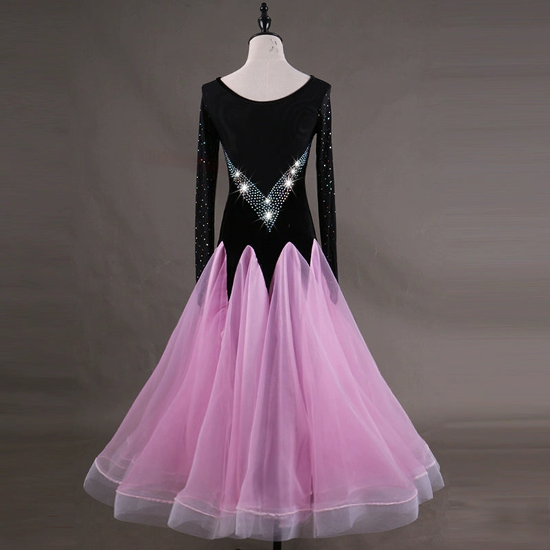 Ballroom Dance Dresses Dance Competition with Cool Screen Sleeves High-end Flash Drill National Standard Dance Dress Fellowship Skirt - Moderndancedress.com