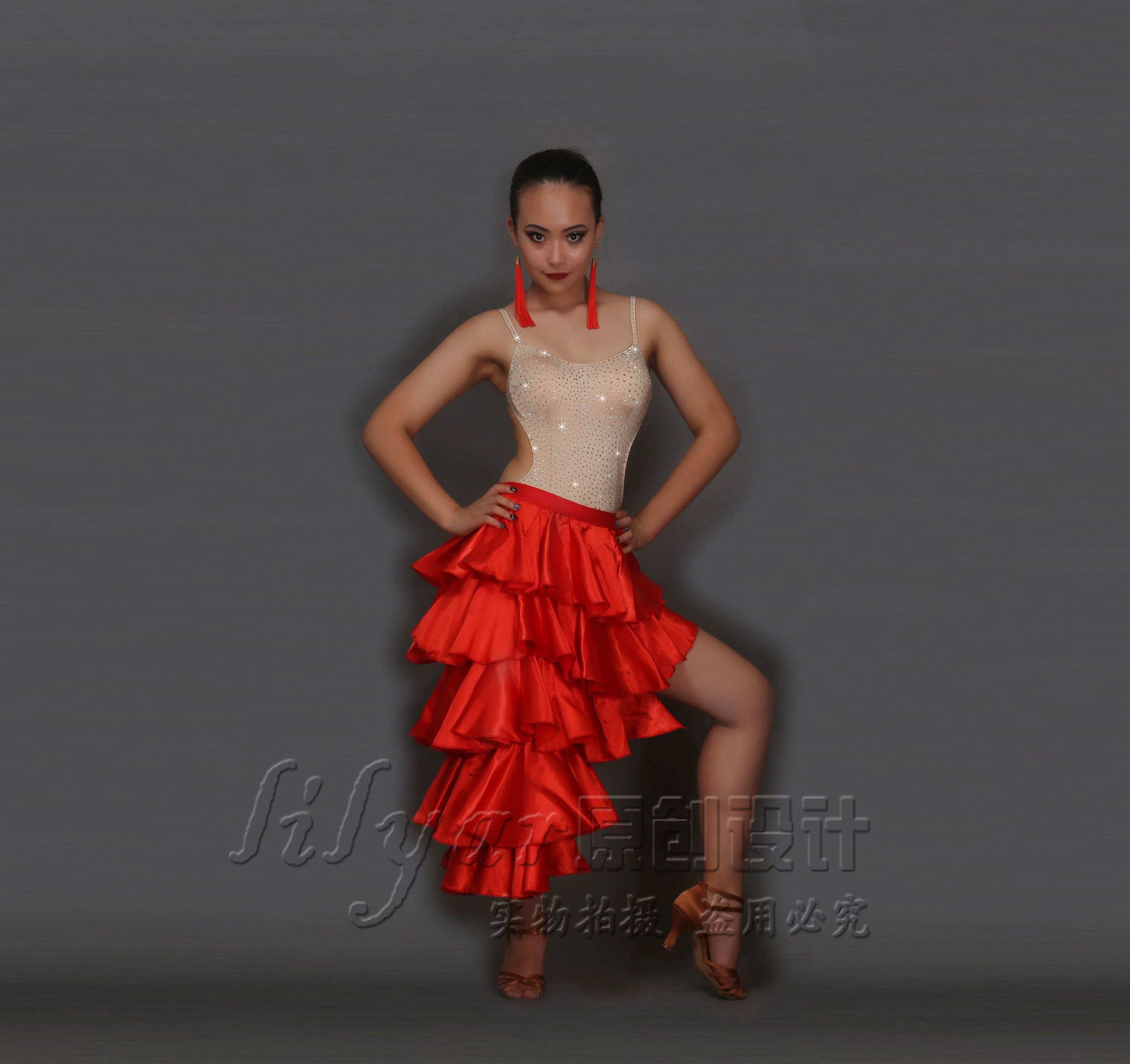 Classical Latin Dance Skirts For Ladies Black Red Clothes Fantasia Women Competitive Paso Doble Fluffy Bullfight Garments - 