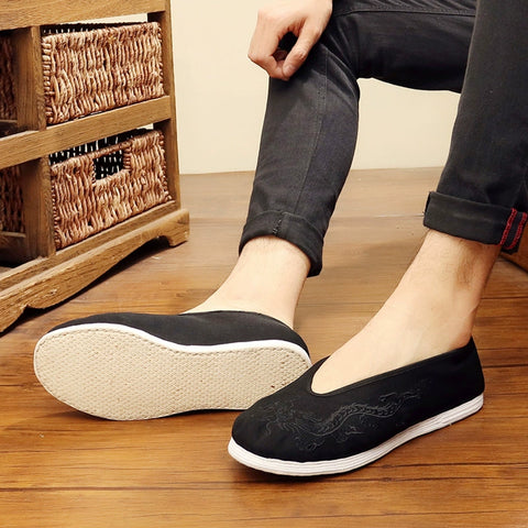 Beijing cloth shoes Kung Fu shoes men's Chinese style breathable casual shoes handmade layered shoes round shoes - Moderndancedress.com