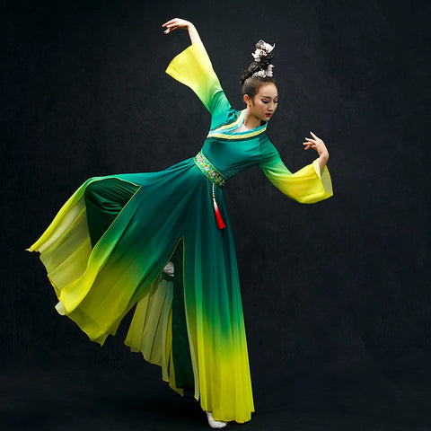 Chinese Folk Dance Costumes Classical Dance Costume Female Chinese Style Modern Dance Costume Chiffon Umbrella Skirt Adult
