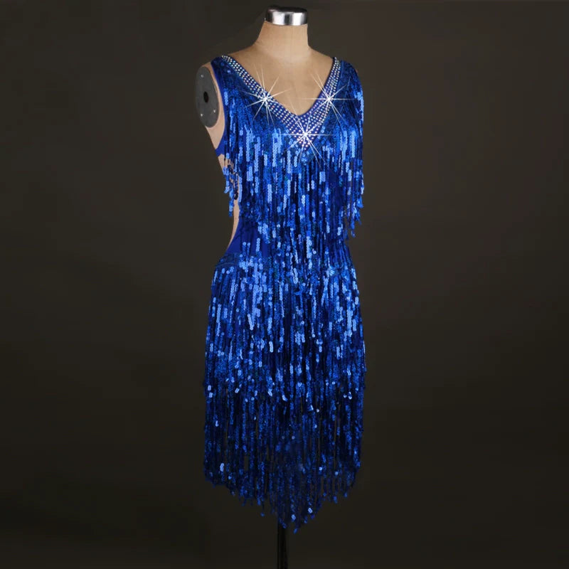Latin Dance Skirt Adult Dresses Cha Cha sequins with diamonds Latin Performing Dresses Competition Dresses Adult Professional - Moderndancedress.com