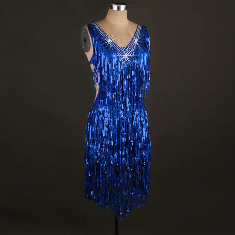 Latin Dance Skirt Adult Dresses Cha Cha sequins with diamonds Latin Performing Dresses Competition Dresses Adult Professional - Moderndancedress.com