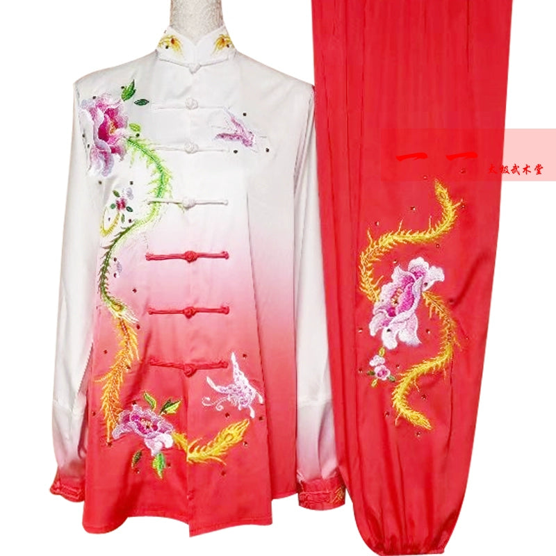 Martial Arts Clothes  Kungfu clothes red Gradual Change Taijiquan Clothes for Men Women Competition Clothes Embroidery Team qigong Performing Clothes - Moderndancedress.com