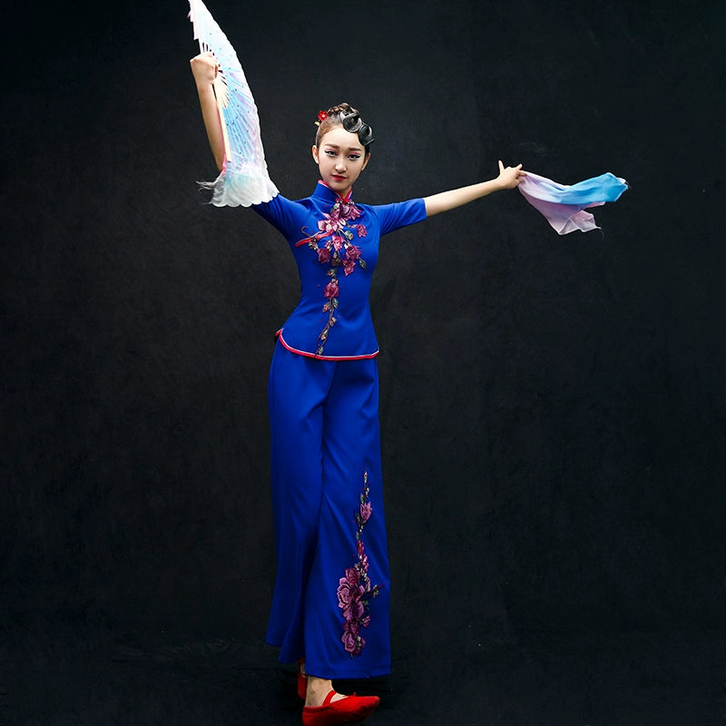 Chinese Folk Dance Costumes Yangko costume performance costume Classical Dance Costume Female Fan Square dance suit for adults - Moderndancedress.com