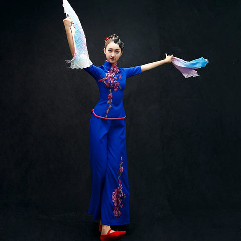 Chinese Folk Dance Costumes Yangko costume performance costume Classical Dance Costume Female Fan Square dance suit for adults - 