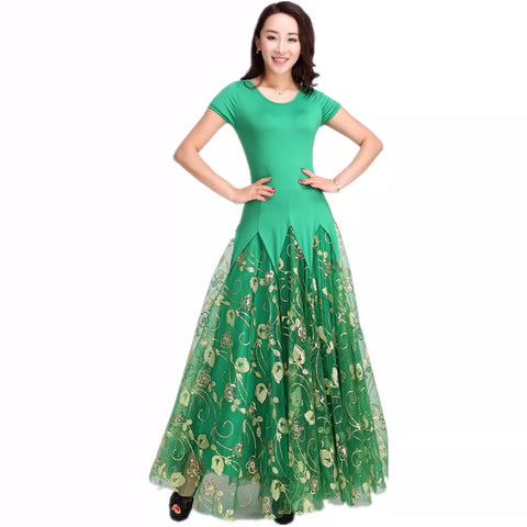 Women's Ballroom Dance Dresses Short-sleeved modern dress Chinese national standard Waltz dress Pengpeng competition dress tailored to tango