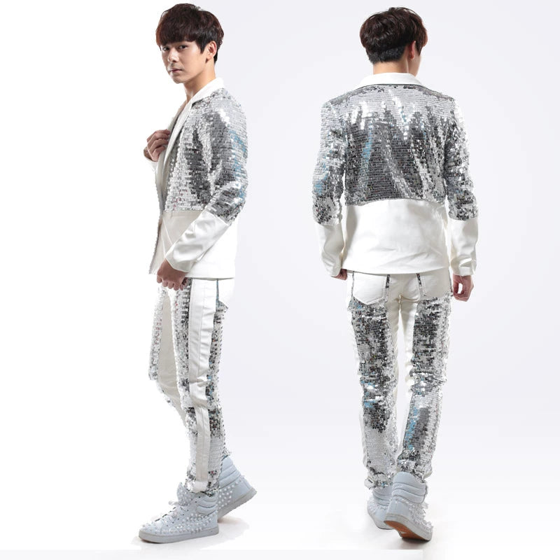 Sequins blazer men formal dress latest coat pant designs suit men costume singer dance punk rock trouser suits for men's stage - Moderndancedress.com