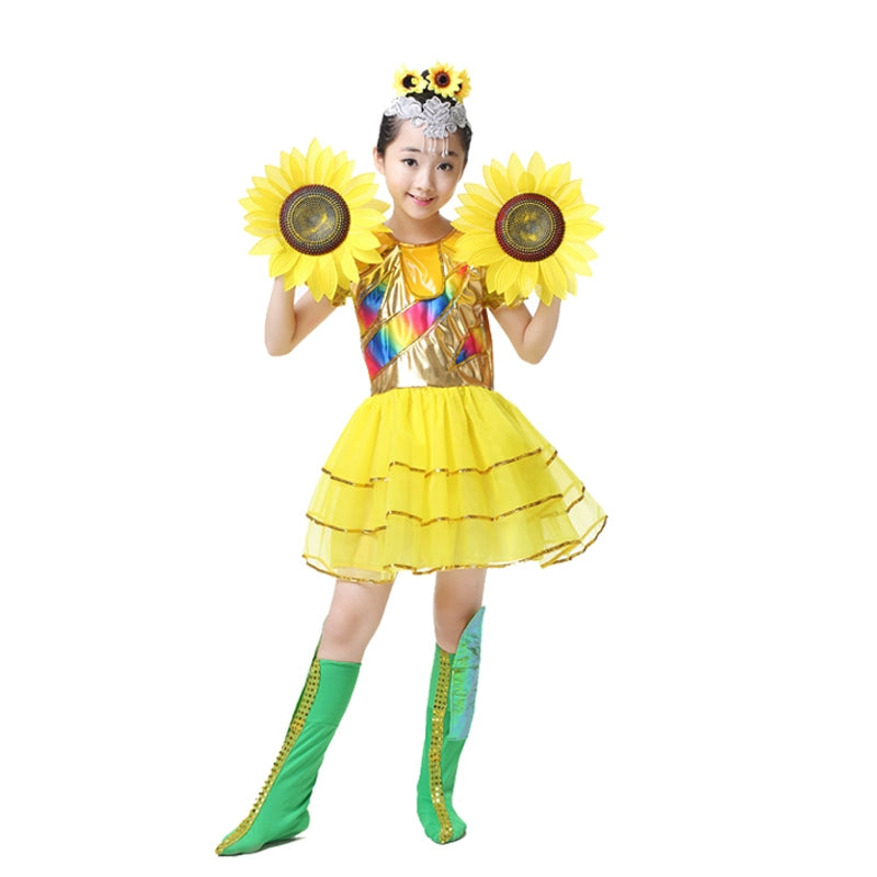 Girls Jazz Dance Costumes children school concert modern dance sun flowers dancing costumes