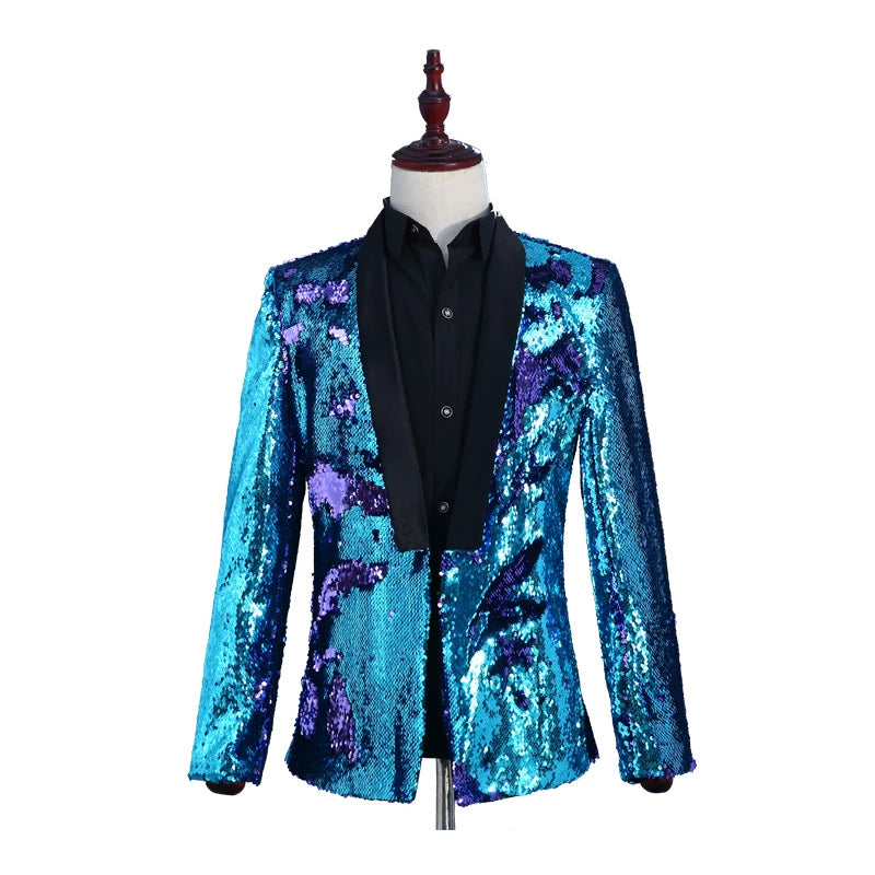 Men's Jazz Dance Costumes Men two-color sequins suit stage costume suit nightclub bar DJ singer host fashion jacket