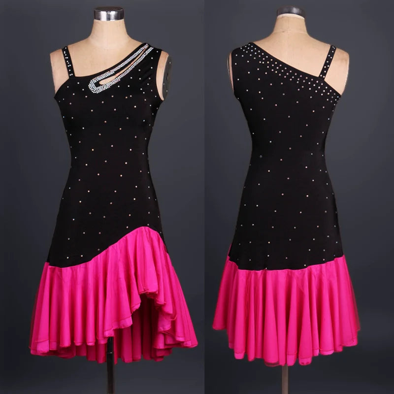 Latin Dance Dresses Mesh Long Sleeve Dance  Performing Dresses Rhinestones Long Sleev Dress - Moderndancedress.com