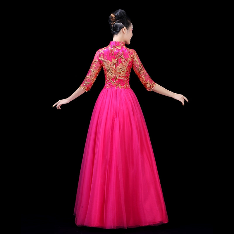 Chinese Folk Dance Costume Opening Dance Dress Dance Performance Dress Singing and Dancing Dress Modern Chorus Dress Folk Music Performance Dress