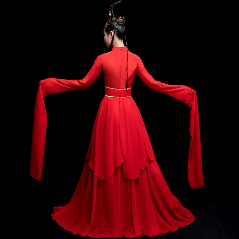 Chinese Folk Dance Costume Watersleeve Dance Clothing Modern Chinese Hanfu Classical Dance Dress Female Adults - 