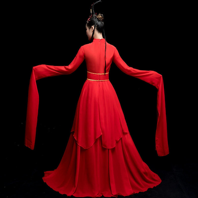 Chinese Folk Dance Costume Watersleeve Dance Clothing Modern Chinese Hanfu Classical Dance Dress Female Adults - Moderndancedress.com