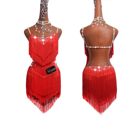 Latin Dance Dresses For Women Black Lace Club Party Dancer Singer Entertainer Fringe Tassel Black Dress - Moderndancedress.com