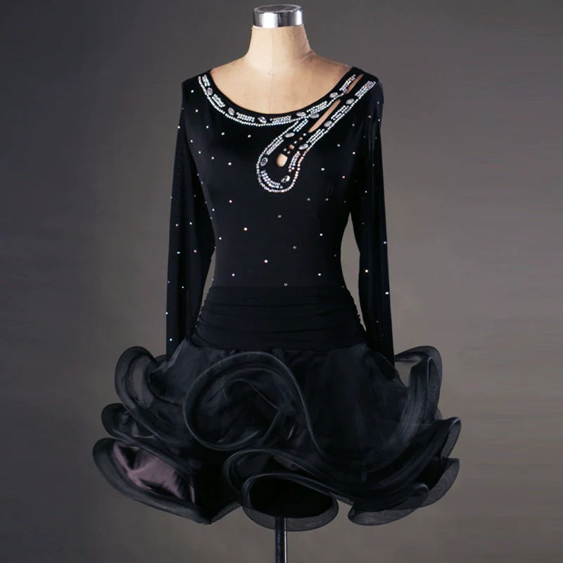 Latin dance dress with diamond inlay Latin Dance Costume competition dress for adult female Latin Dance Costume - Moderndancedress.com