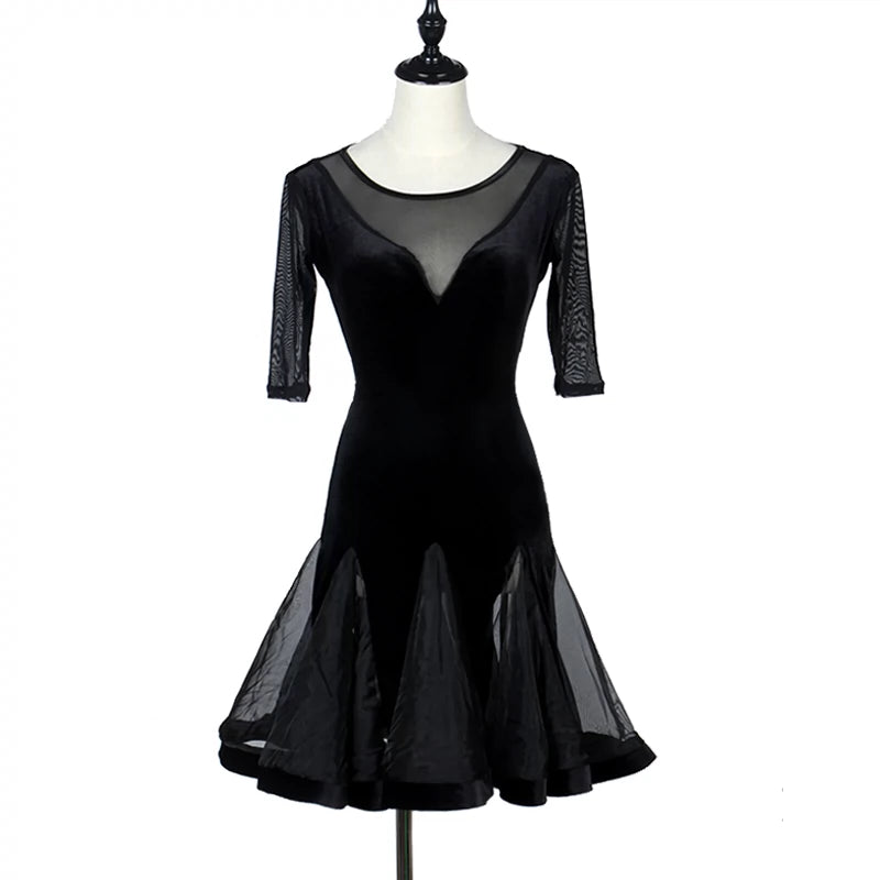 Latin Dance Examination Performing Dresses Women&amp;apos;s College Class Dresses High-class Gonggong Dresses Silk Line Pendant Dresses - Moderndancedress.com