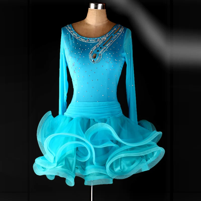 Latin dance dress with diamond inlay Latin Dance Costume competition dress for adult female Latin Dance Costume - Moderndancedress.com