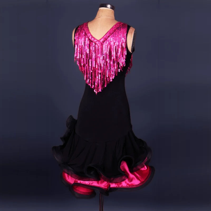 V-neck sequined Latin Dance Dresses for adult women Latin dance contest dress for performance