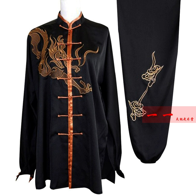 Martial Arts Clothes  Kungfu clothes Taijiquan dress embroidered dragon pattern training clothes Wushu competition clothes male and female performance clothes Taijiquan training clothes black
