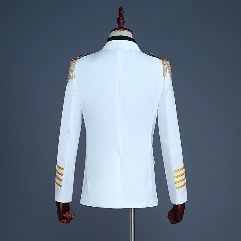 Double-breasted suit dress uniforms male captain suit fringed epaulets dress costumes presided DJ personality suits