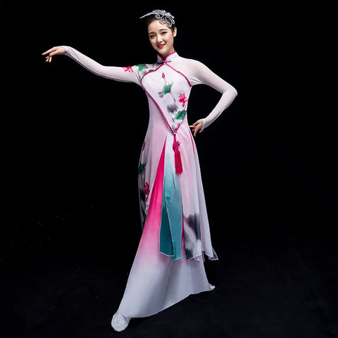 Chinese Folk Dance Costume Umbrella Classical Dance Costume Chinese Wind Adult Fairy Water Lotus Fan Dance Costume - 