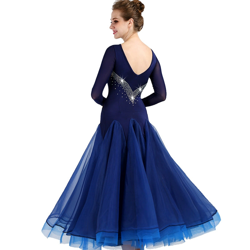 Ballroom Dance Dresses Top-grade National Standard Dance Skirt in Modern Dance Competition with Diamond Insert - Moderndancedress.com