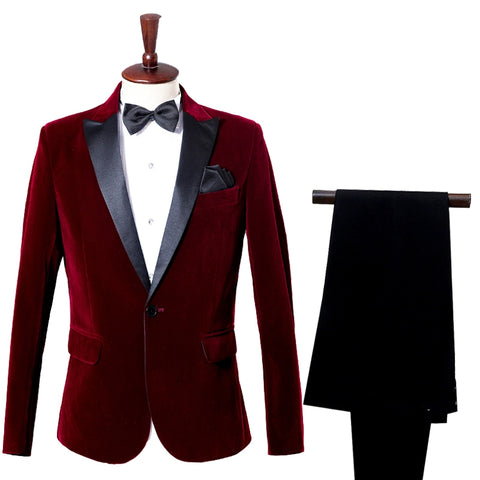 Male casual dress host suit suits singer costumes groom business suits wine red velveteen blue - Moderndancedress.com
