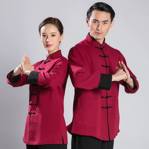 Tai Chi clothing men's linen morning practice layman suit Chinese style long sleeve exercise clothes women suit