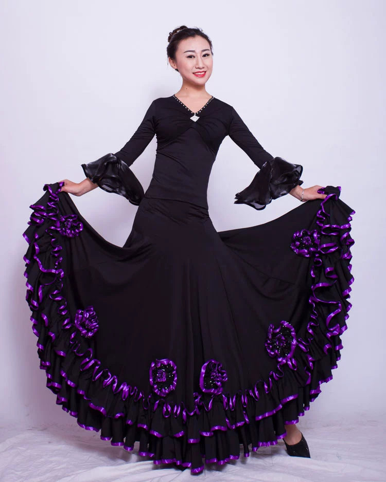 Ballroom Dancing Skirt Red Black Women Waltz Tango Flamenco Dance Dress Lady's Cheap Ballroom Competition Dresses - Moderndancedress.com