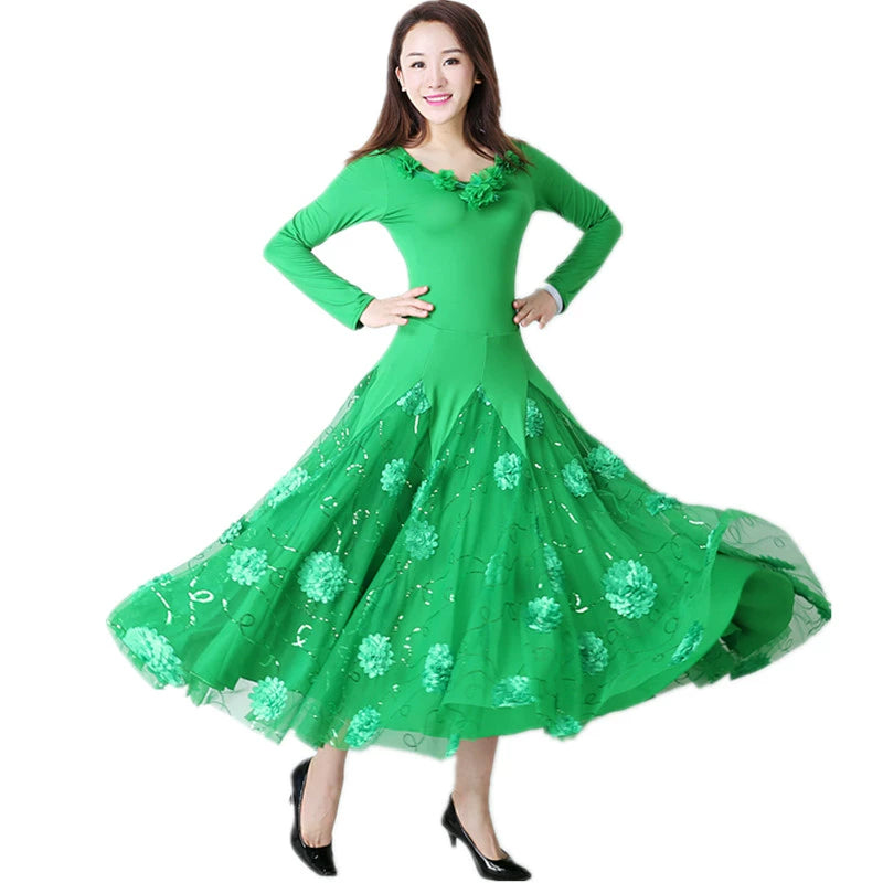 Women's Ballroom Dance Dresses Long sleeve modern dress Waltz dress performance dress national standard Tango dress