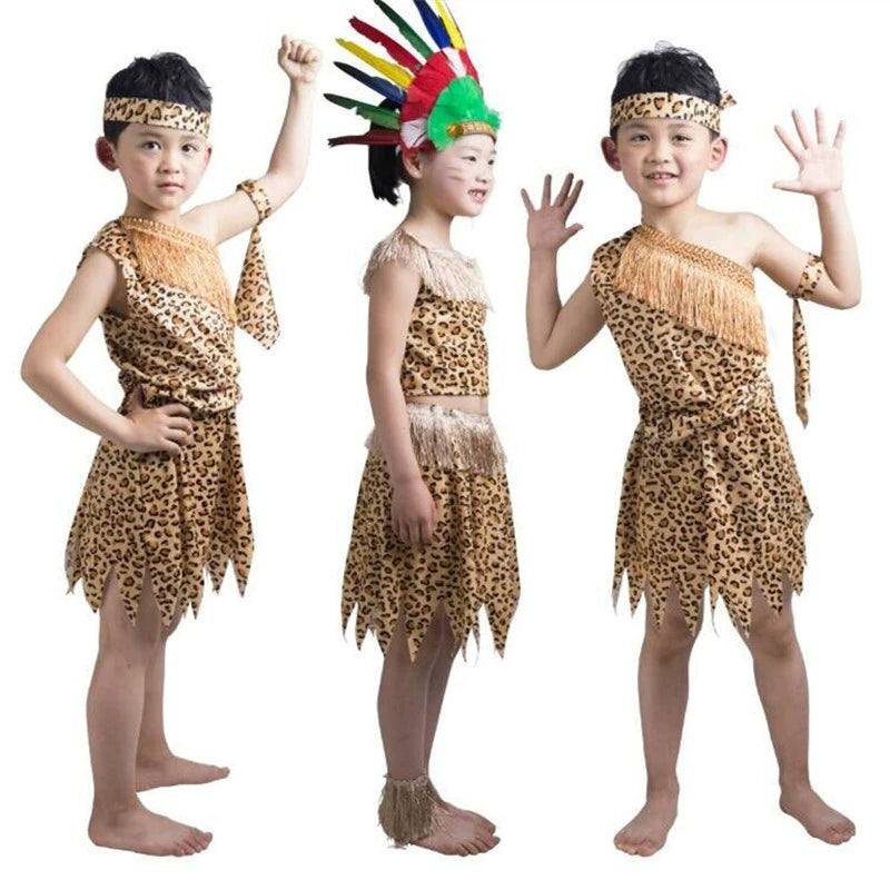 Adult children savage costume Hunter Dance Costume king asked me to visit the mountain Indians - 