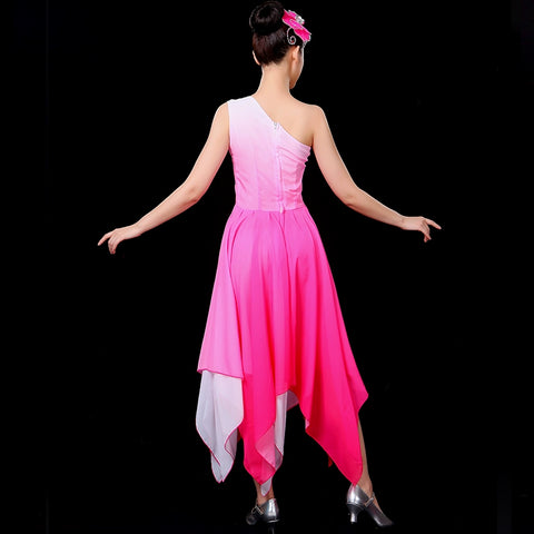 Chinese Folk Dance Costume Modern Dance Costume Fashion Square Dance Suit Chiffon Classical Dance Costume Female Adults - Moderndancedress.com