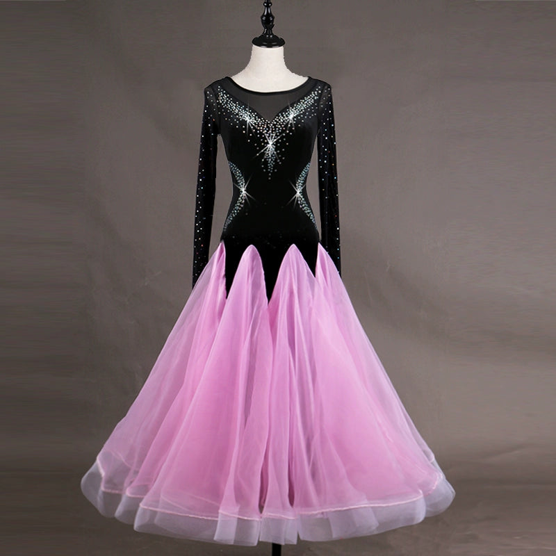 Ballroom Dance Dresses Dance Competition with Cool Screen Sleeves High-end Flash Drill National Standard Dance Dress Fellowship Skirt - Moderndancedress.com