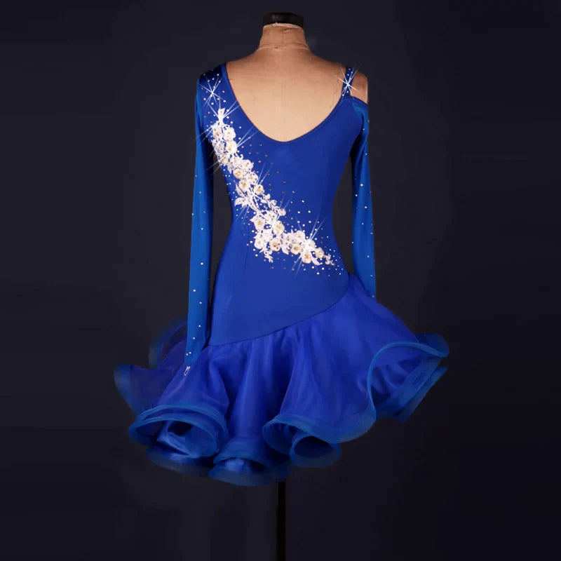 Latin Dance Chacha Dance Dress Long Sleeve Latin Dance Dress Adult Dress Three Steps on Performing Dress - Moderndancedress.com