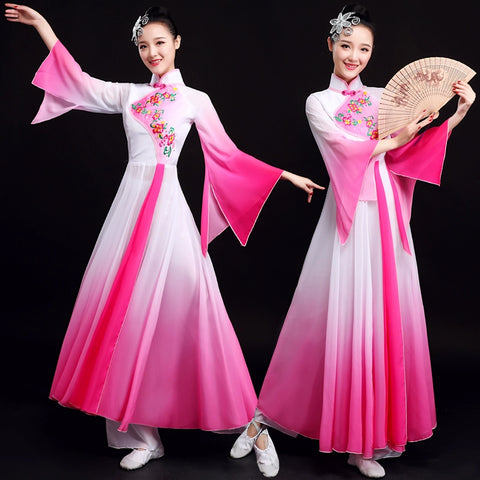 Chinese Folk Dance Costume Classical Dance Costume Narcissus Fairy Chinese Parachute Dance Skirt Fan Dance Costume Adults - Moderndancedress.com