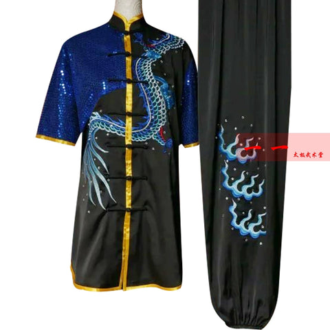 Chinese Wushu Costume Kungfu clothing Changquan Training Gongfu Clothes Men And Women Embroidery Dragon Performance Clothes Taekwondo Morning Training Colored Clothes
