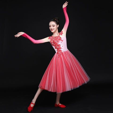 Chinese Folk Dance Costumes Modern long skirt classical dance costume opening dance dress performance dress chorus adult women - Moderndancedress.com
